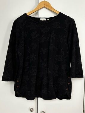 Fat Face Black Floral Texture 3/4 Sleeve Shirt